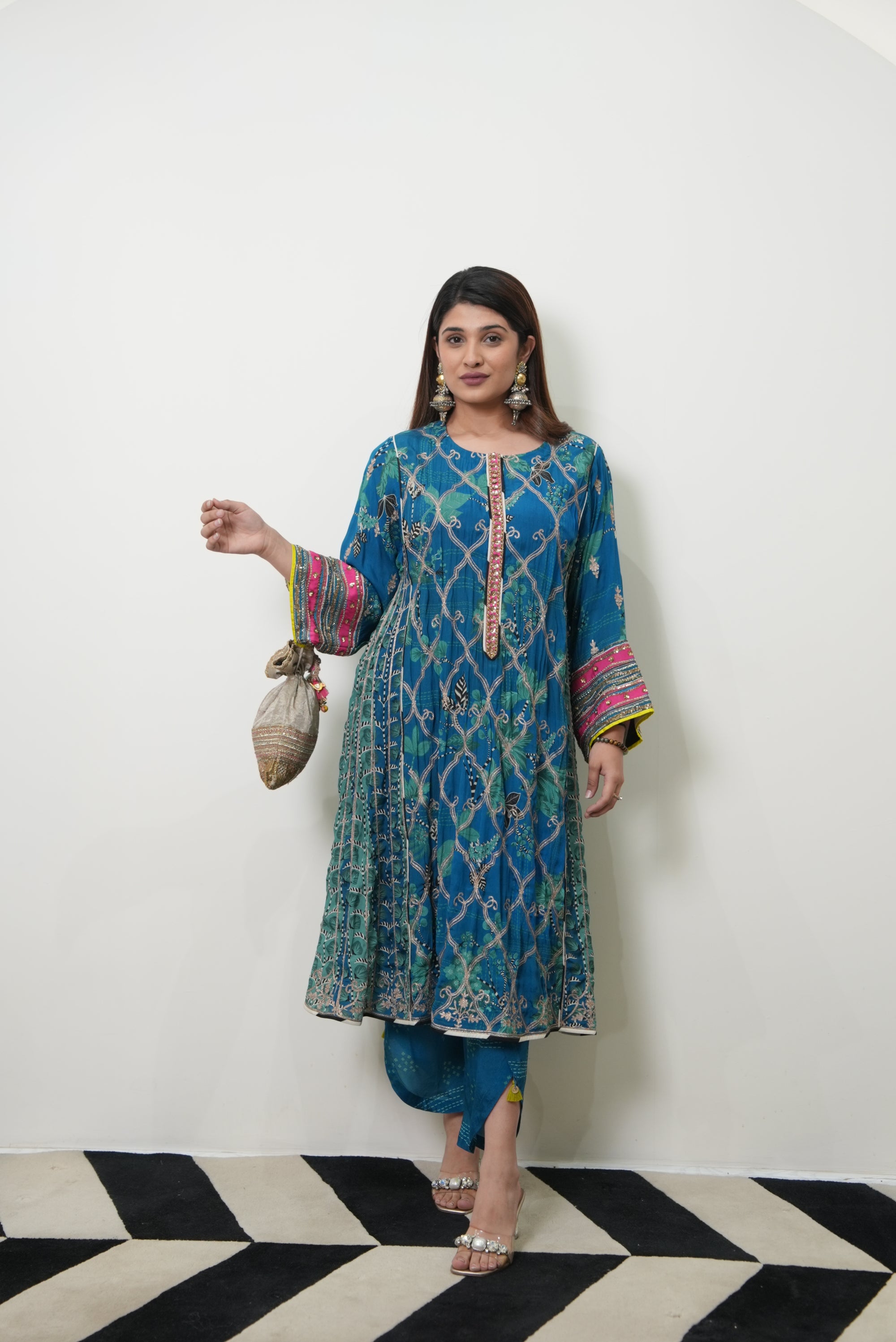 Retro Raani Teal Blue Choga Style Kurta Set