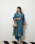 Retro Raani Teal Blue Choga Style Kurta Set