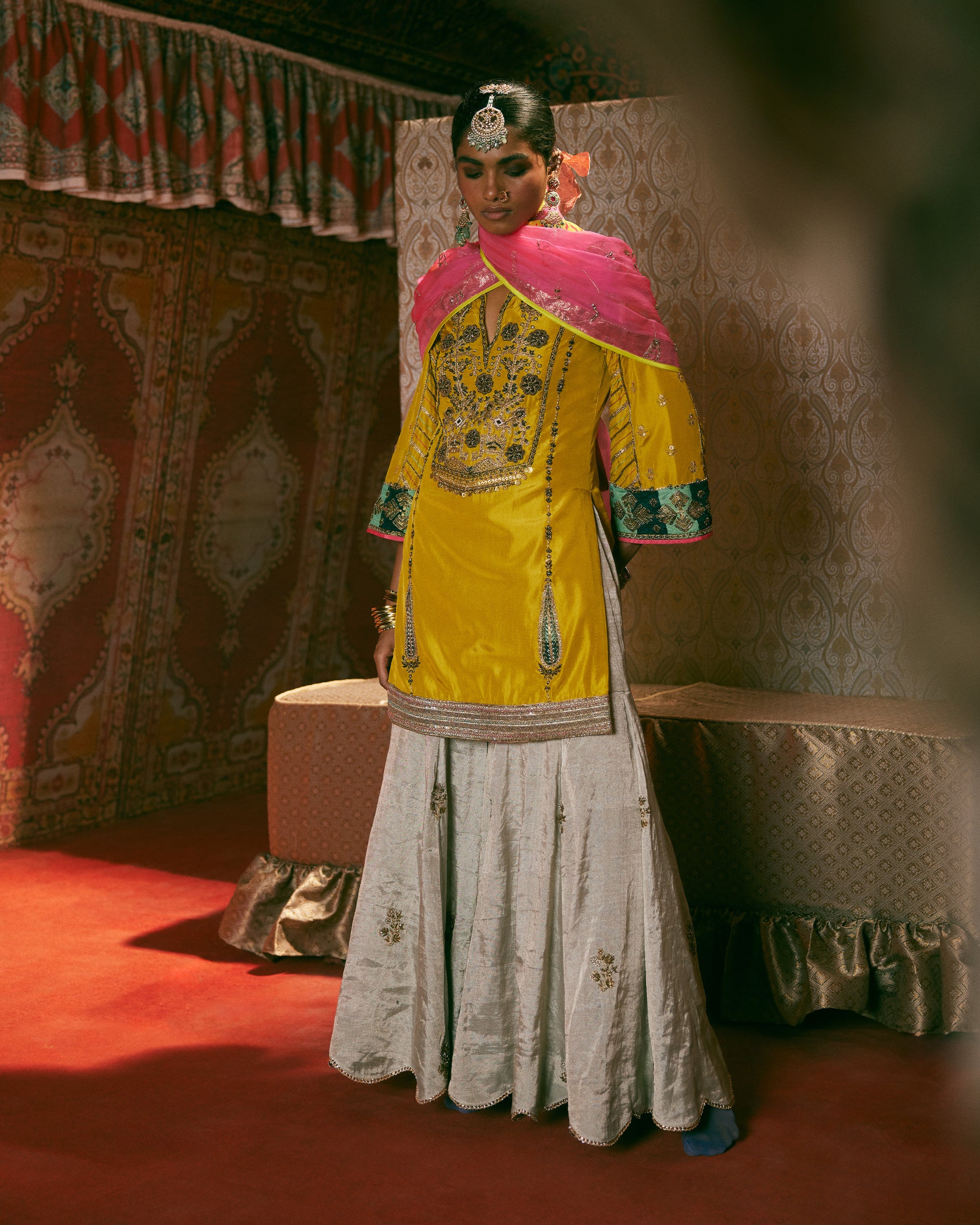 Reejh Yellow Challi Kurta Gharara Set