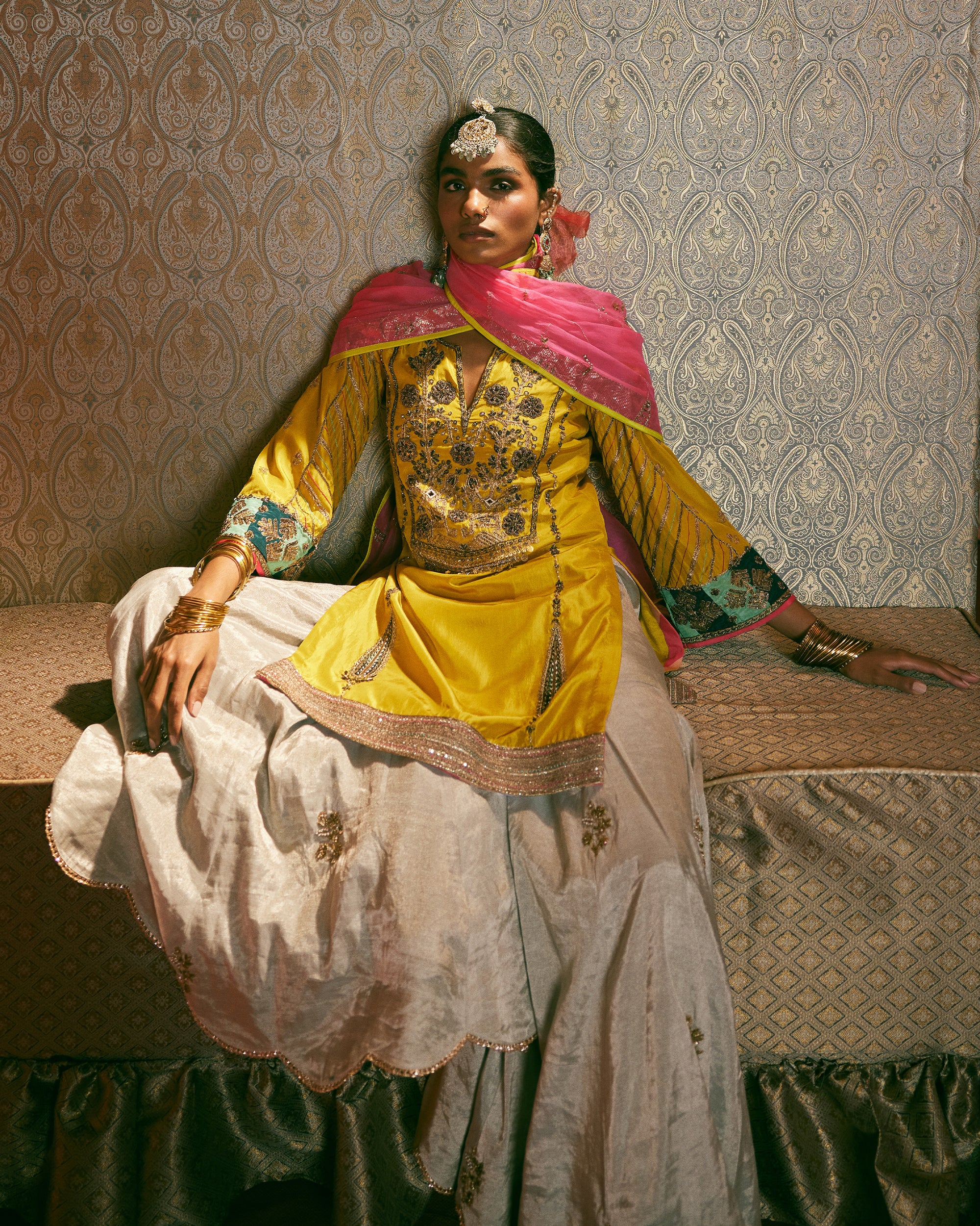 Reejh Yellow Challi Kurta Gharara Set