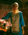Reejh Teal Silk Antique Yoke Kurta Set