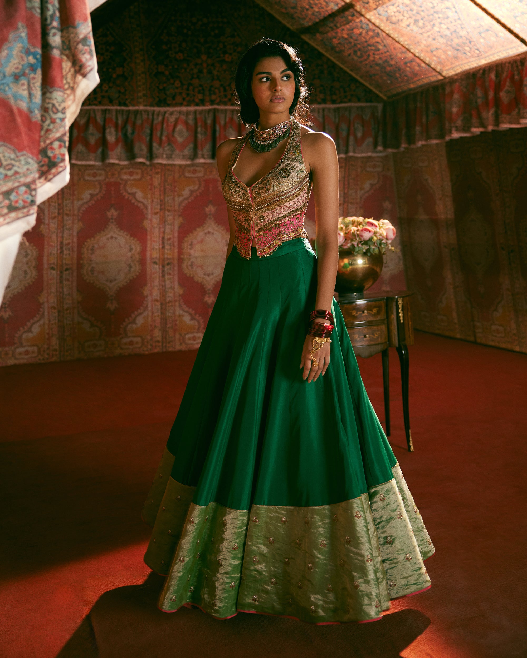 Reejh Green Silk Lehenga Set