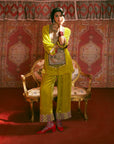 Reejh Lime Yellow Antique Yoke Velvet Kurta Set
