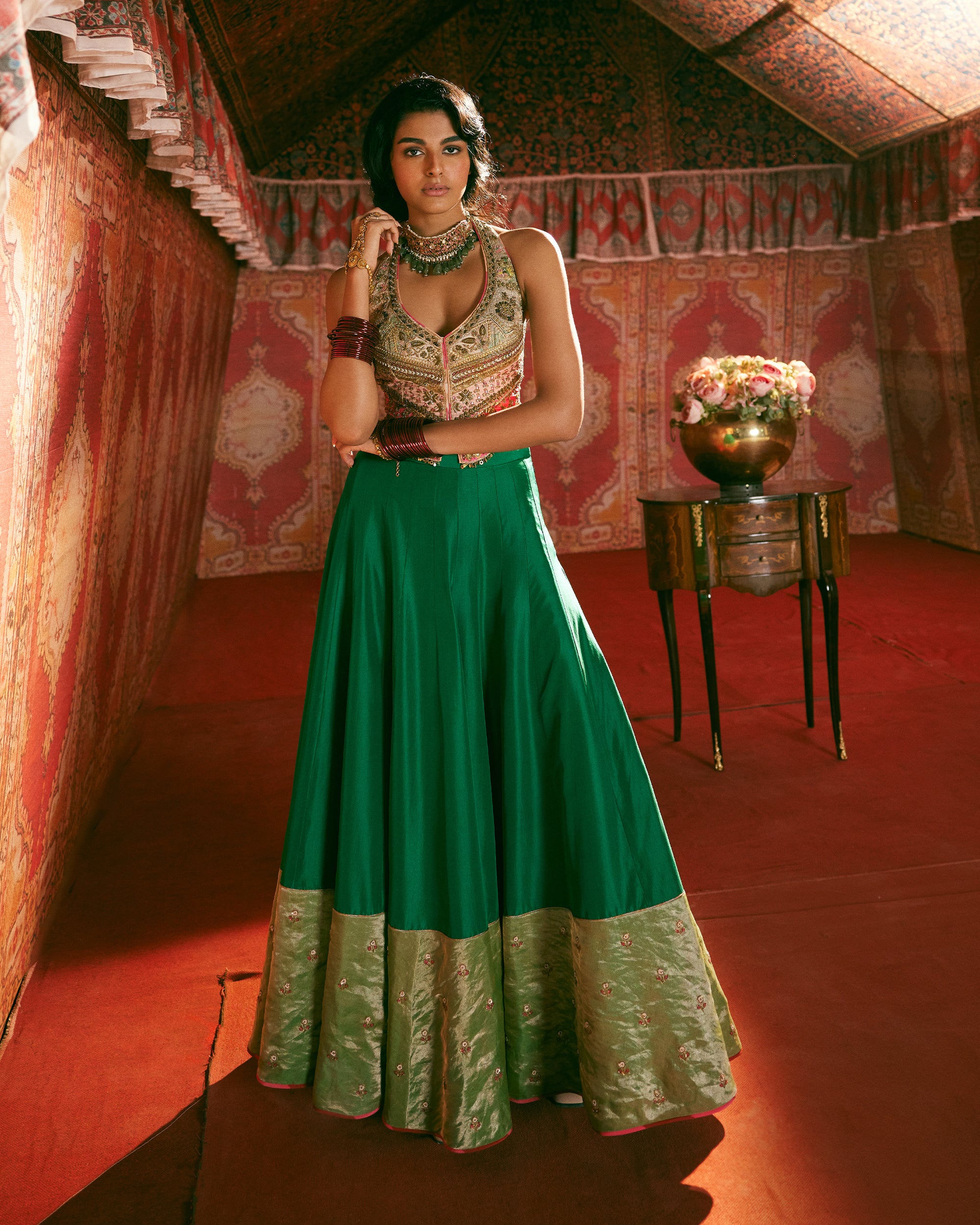 Reejh Green Silk Lehenga Set