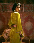Reejh Lime Yellow Antique Yoke Velvet Kurta Set
