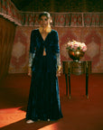 Reejh Blue Velvet Jacket Sharara Set