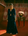 Reejh Blue Velvet Jacket Sharara Set