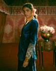 Reejh Blue Velvet Jacket Sharara Set