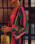 NILOUFER PINK-GREEN STRIPE ALIA CUT KURTA SET