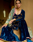 Nisbat Jester Blue Velvet Sharara Set