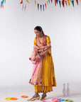 Sakhi Yellow Self Stripe Phulkari Yoke Kurta Set