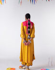 Sakhi Yellow Self Stripe Phulkari Yoke Kurta Set