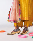 Sakhi Yellow Self Stripe Phulkari Yoke Kurta Set