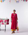 Sakhi Magenta Velvet Bell Sleeve Kurta Set