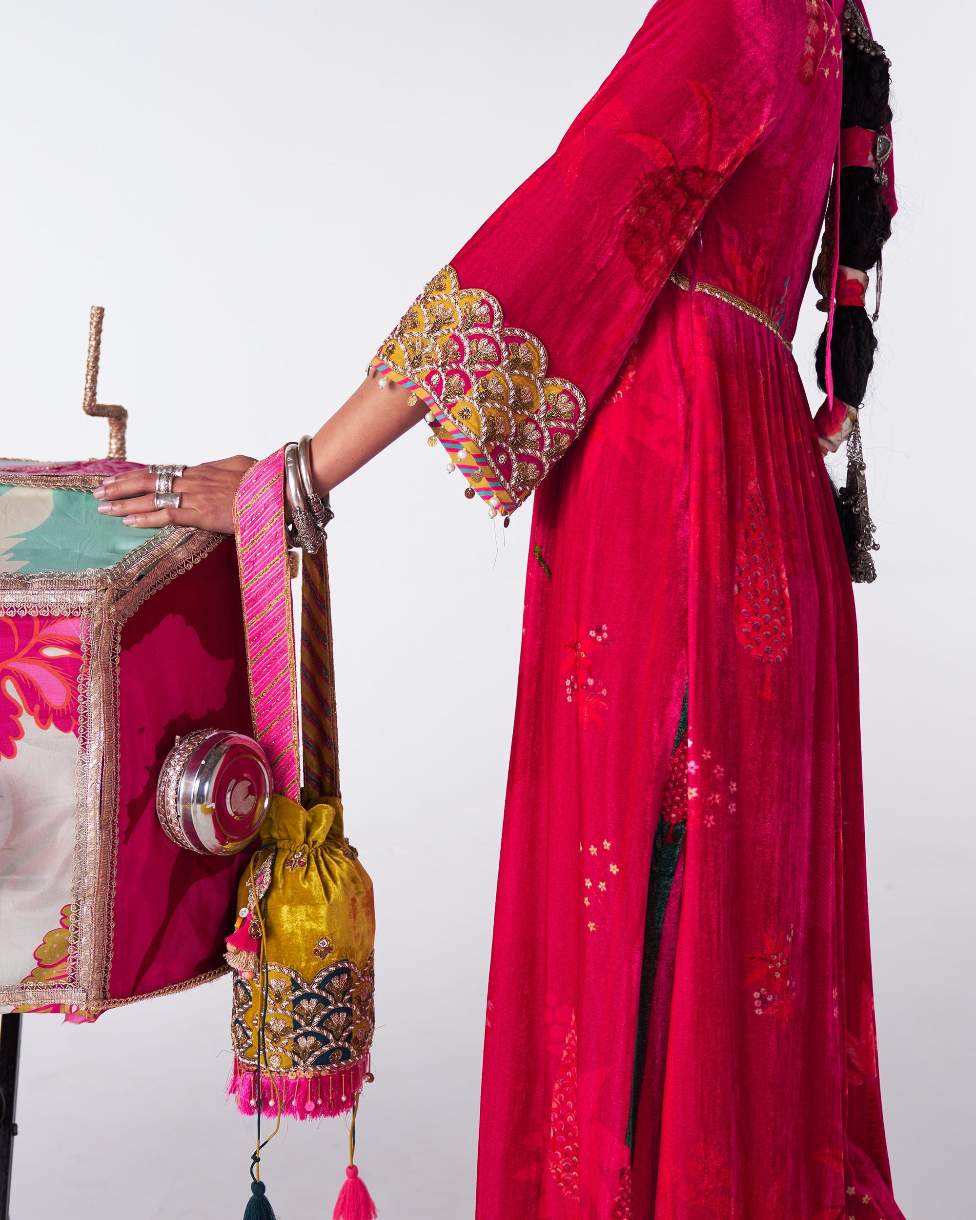 Sakhi Magenta Velvet Bell Sleeve Kurta Set