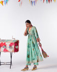 Sakhi Powder Blue Print Bell Sleeve Kurta Set