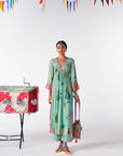 Sakhi Powder Blue Print Bell Sleeve Kurta Set