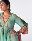Sakhi Powder Blue Print Bell Sleeve Kurta Set