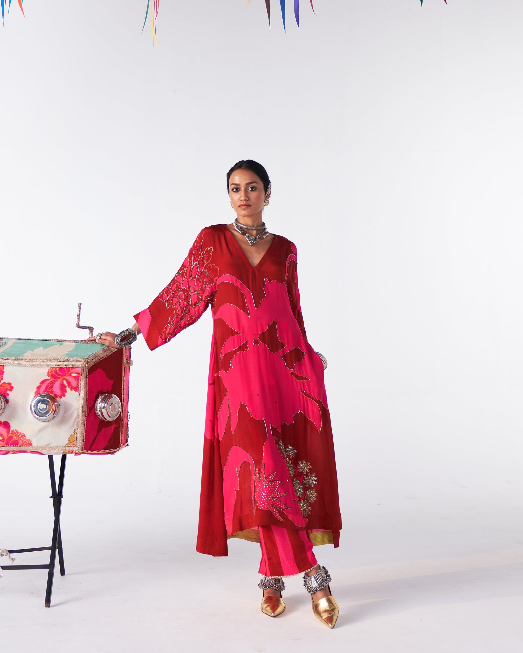 Sakhi Red Magenta Highlight Kaftan Kurta Set