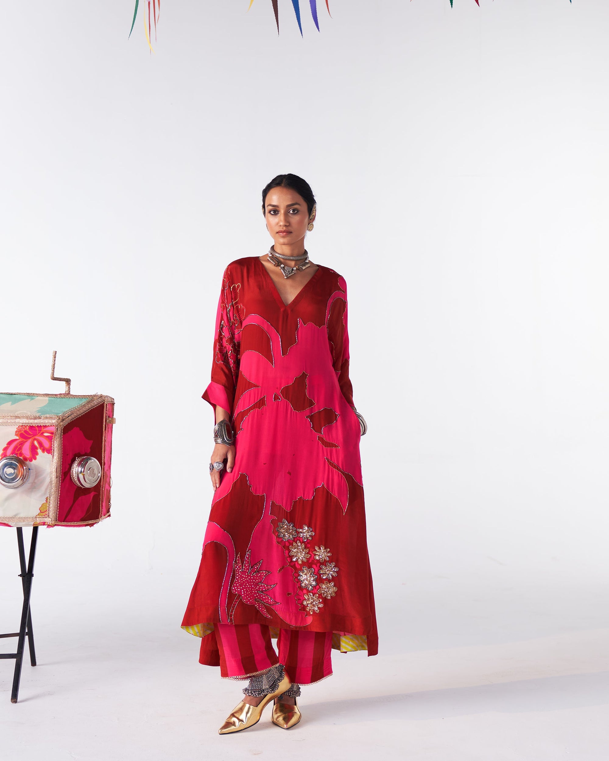 Sakhi Red Magenta Highlight Kaftan Kurta Set