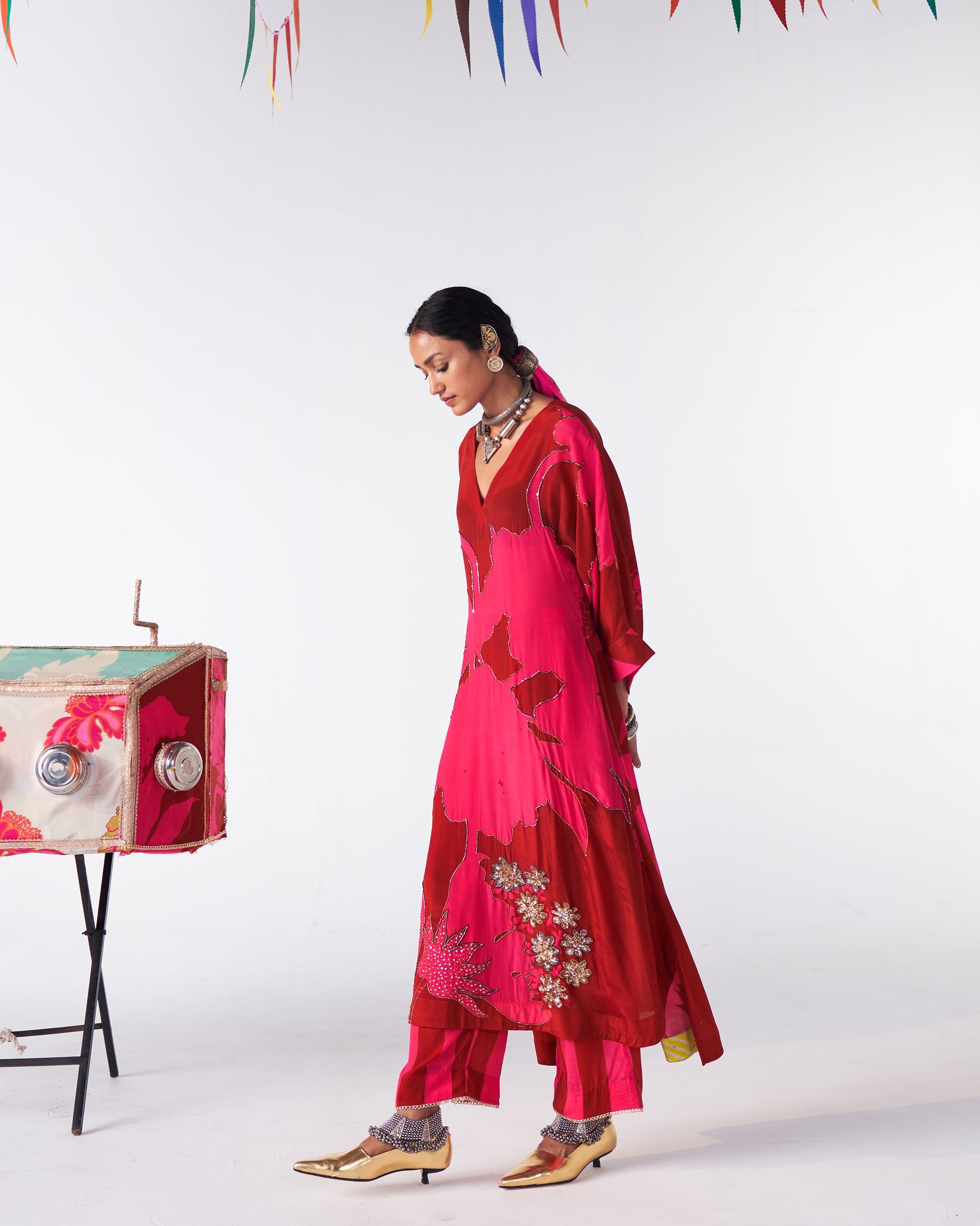 Sakhi Red Magenta Highlight Kaftan Kurta Set
