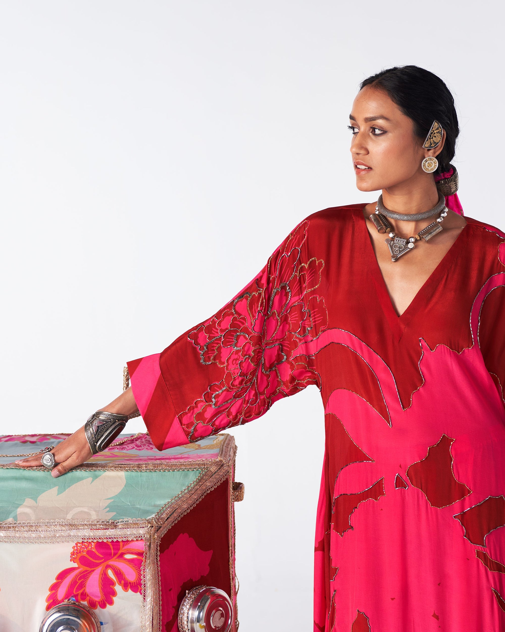 Sakhi Red Magenta Highlight Kaftan Kurta Set