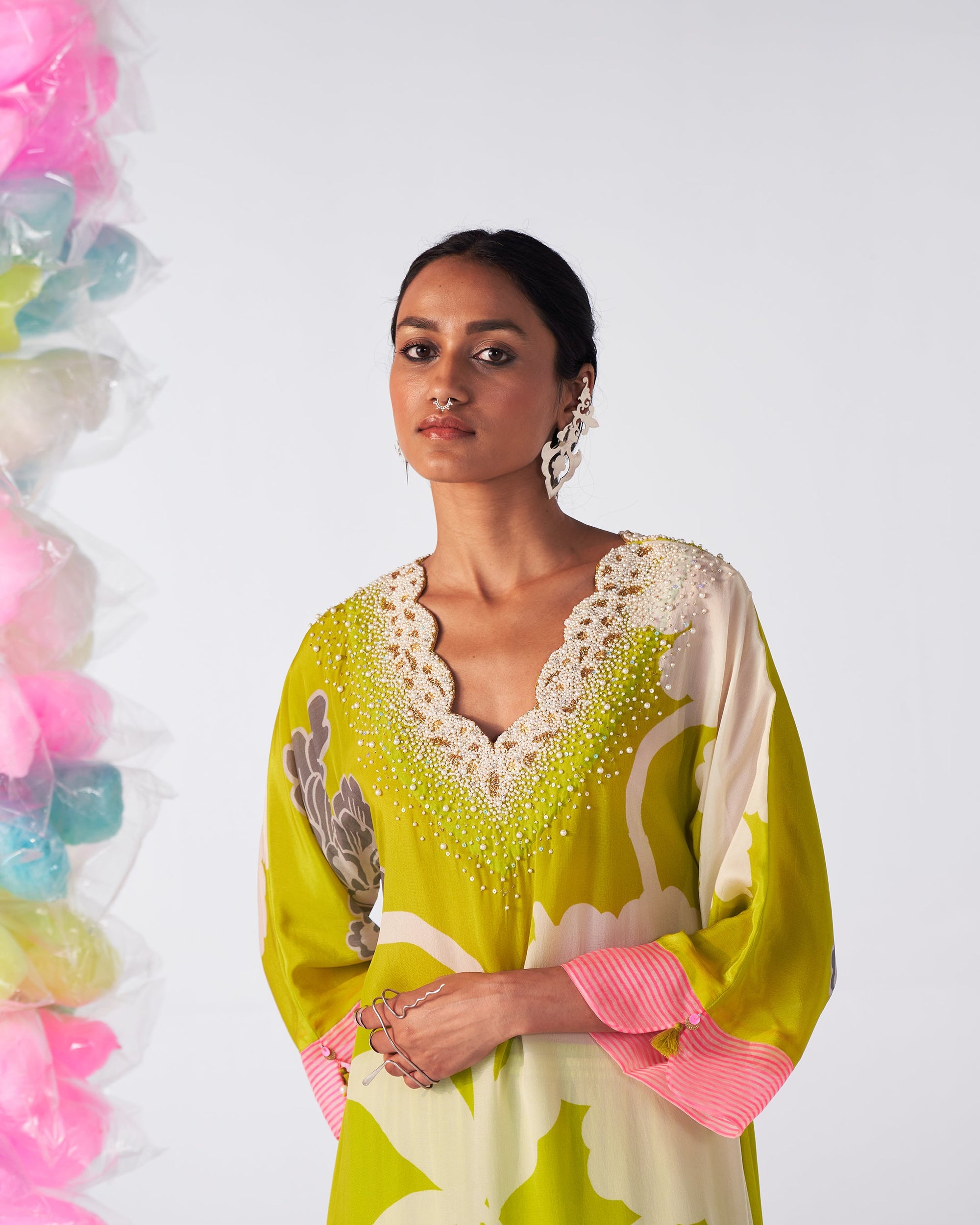 Sakhi Pearl Neck Kaftan Kurta Set