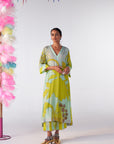 Sakhi Powder Blue- Bright Lime Highlight Kaftan Kurta Set