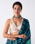 Sakhi Teal Blue Stripe Crepe Saree Set