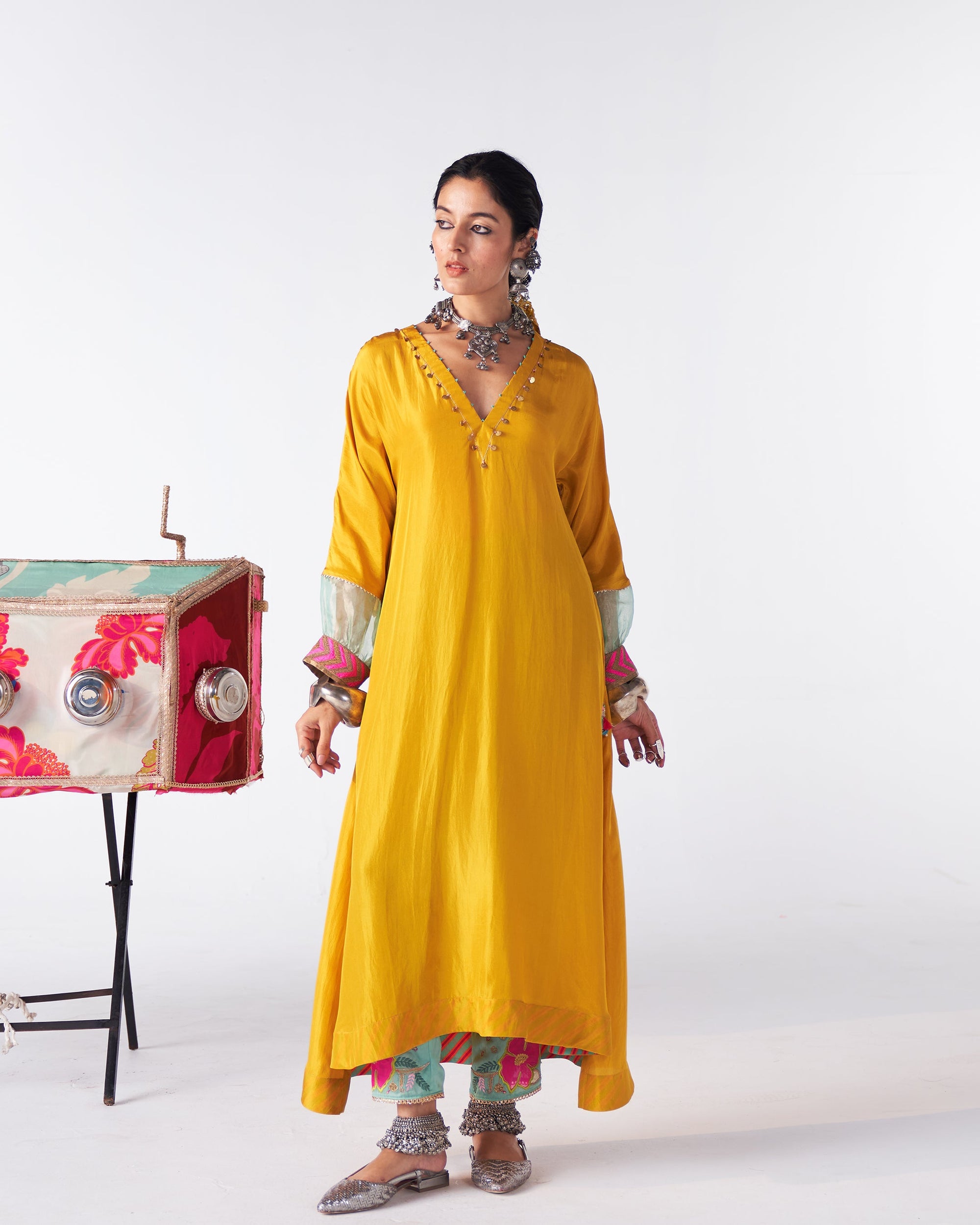 Sakhi Silk Back Stripe Kaftan Kurta Set