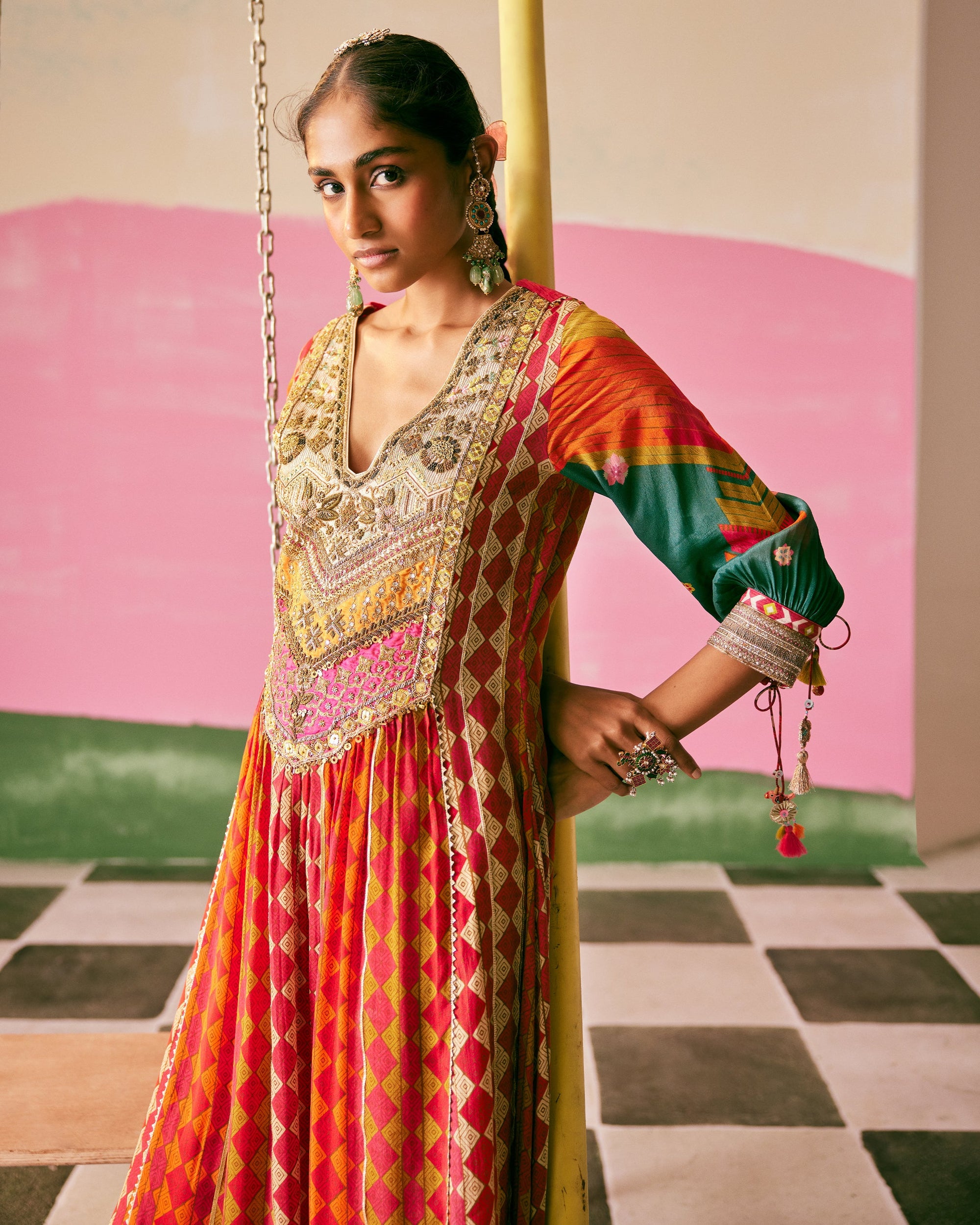 Sakhi Tissue Yoke Magenta Kurta Set
