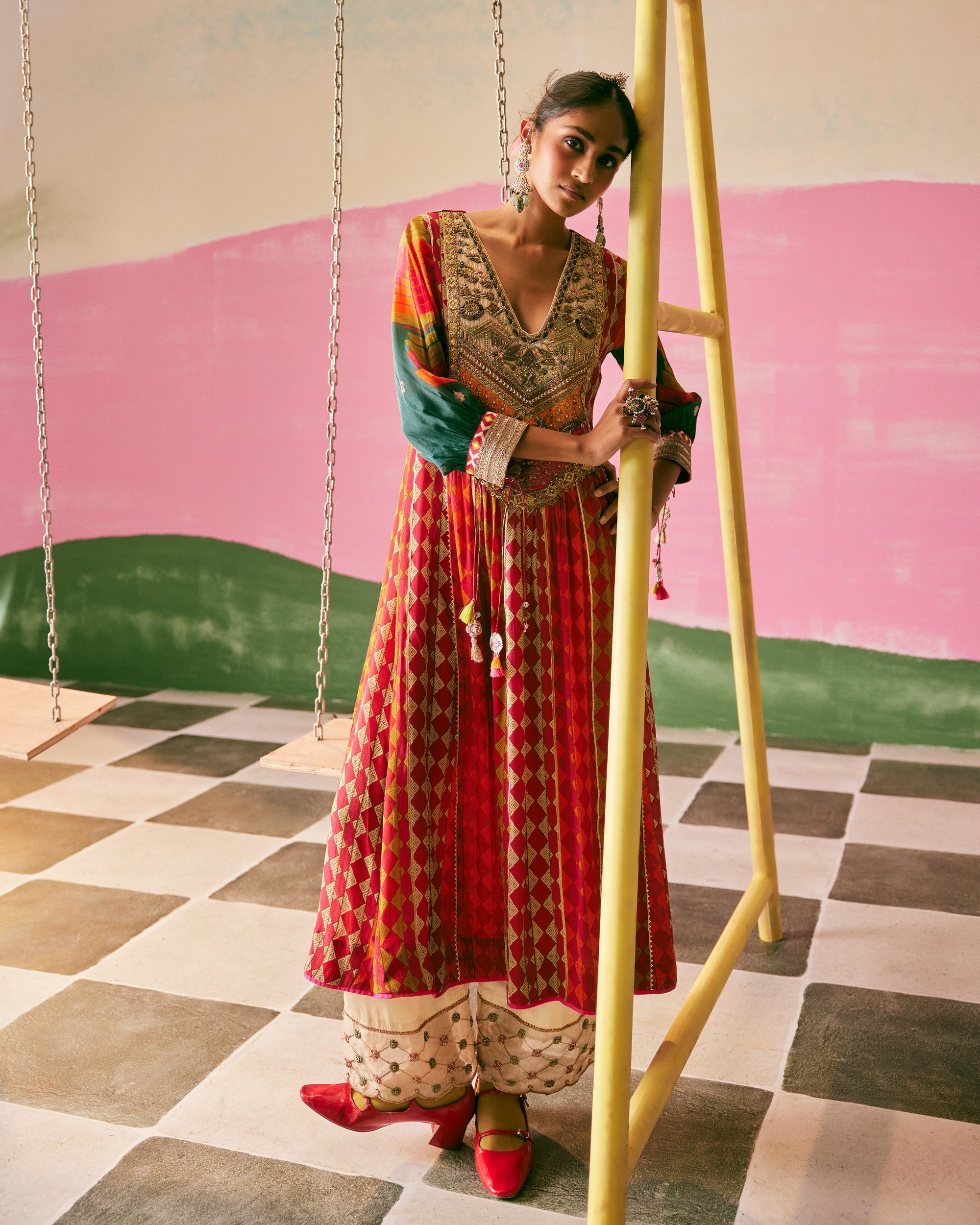 Sakhi Tissue Yoke Magenta Kurta Set