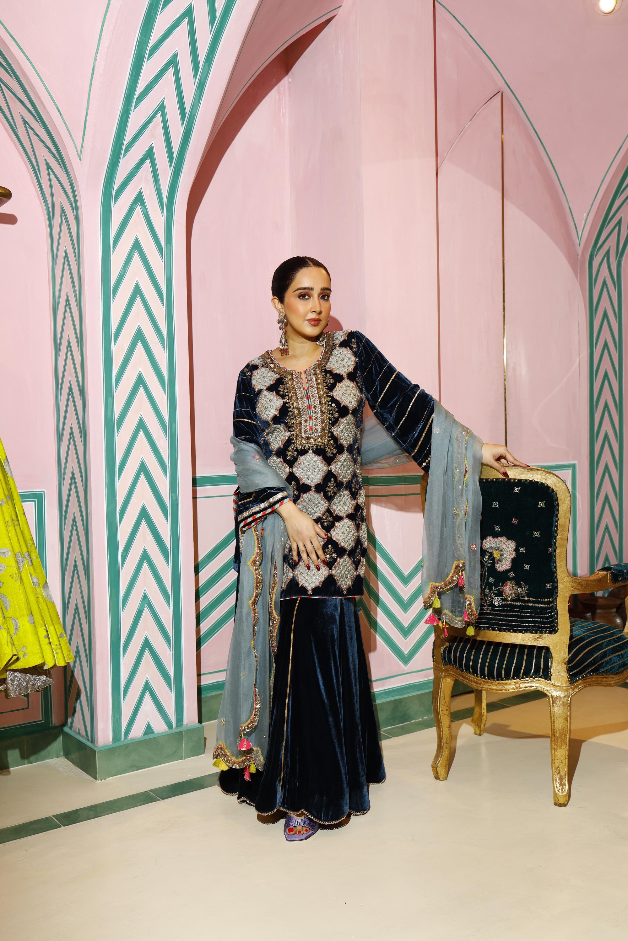Midnight Blue Sanjana Batra Velvet Gharara Set