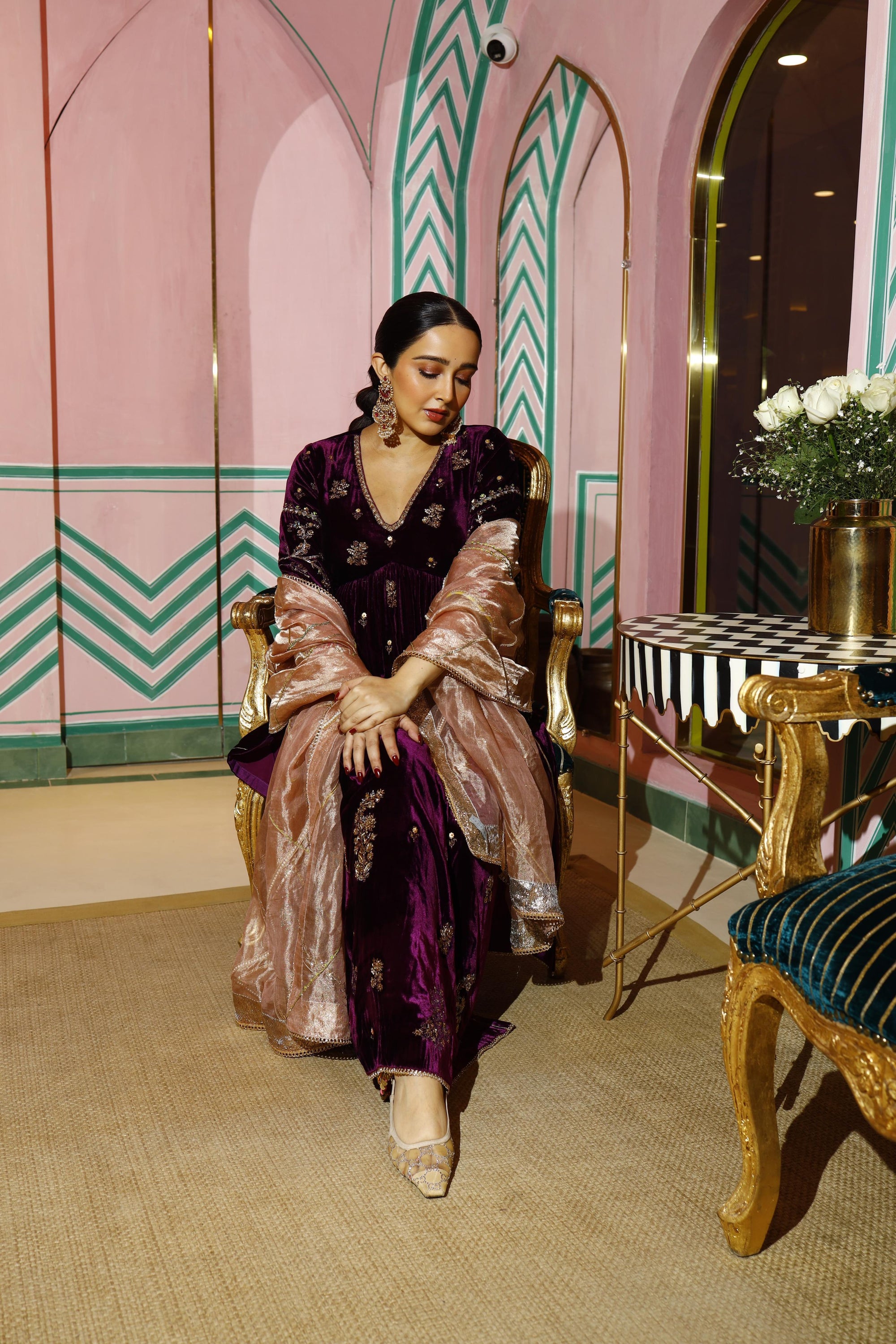 Purple Velvet Butti Sanjana Batra Kurta Set