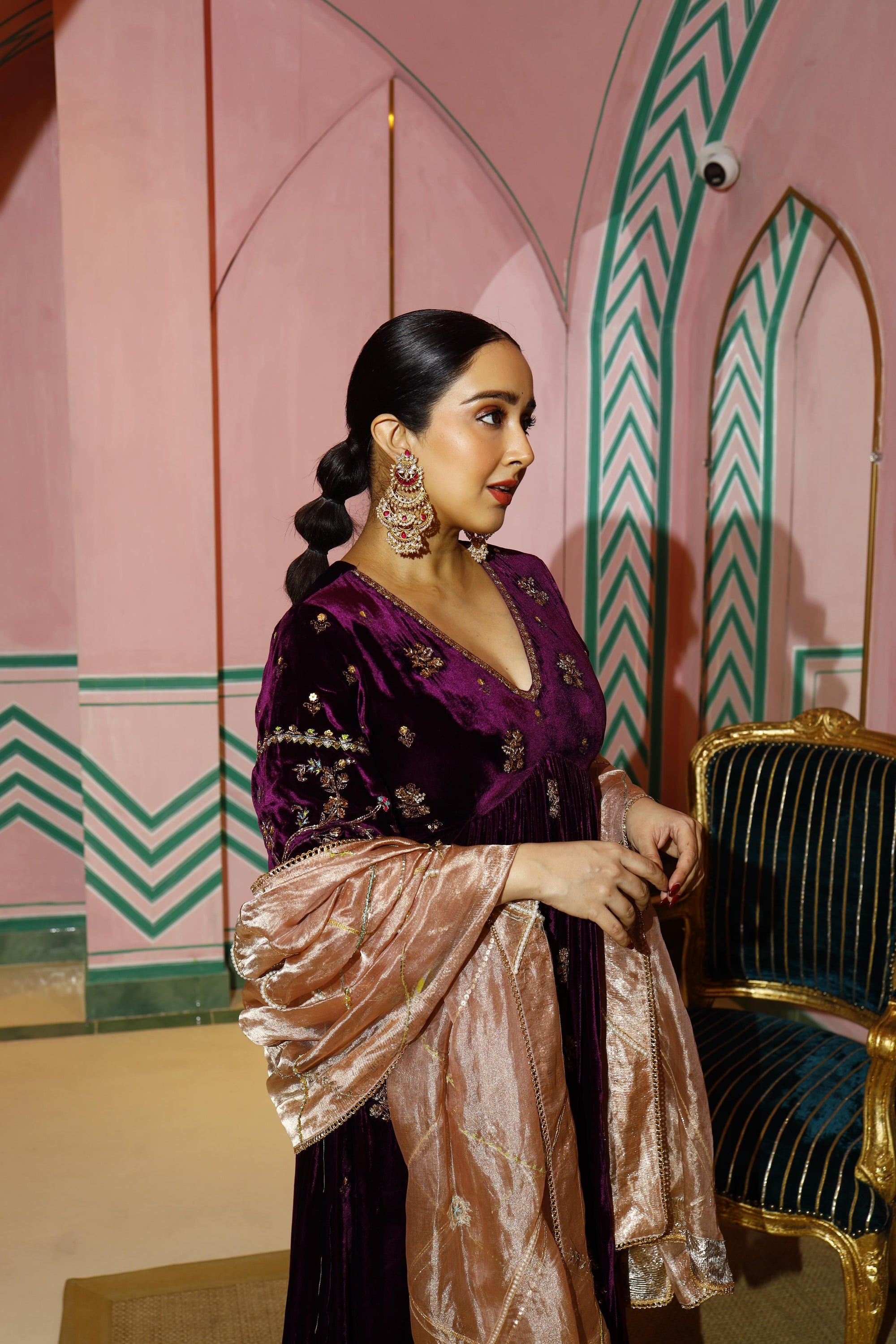 Purple Velvet Butti Sanjana Batra Kurta Set