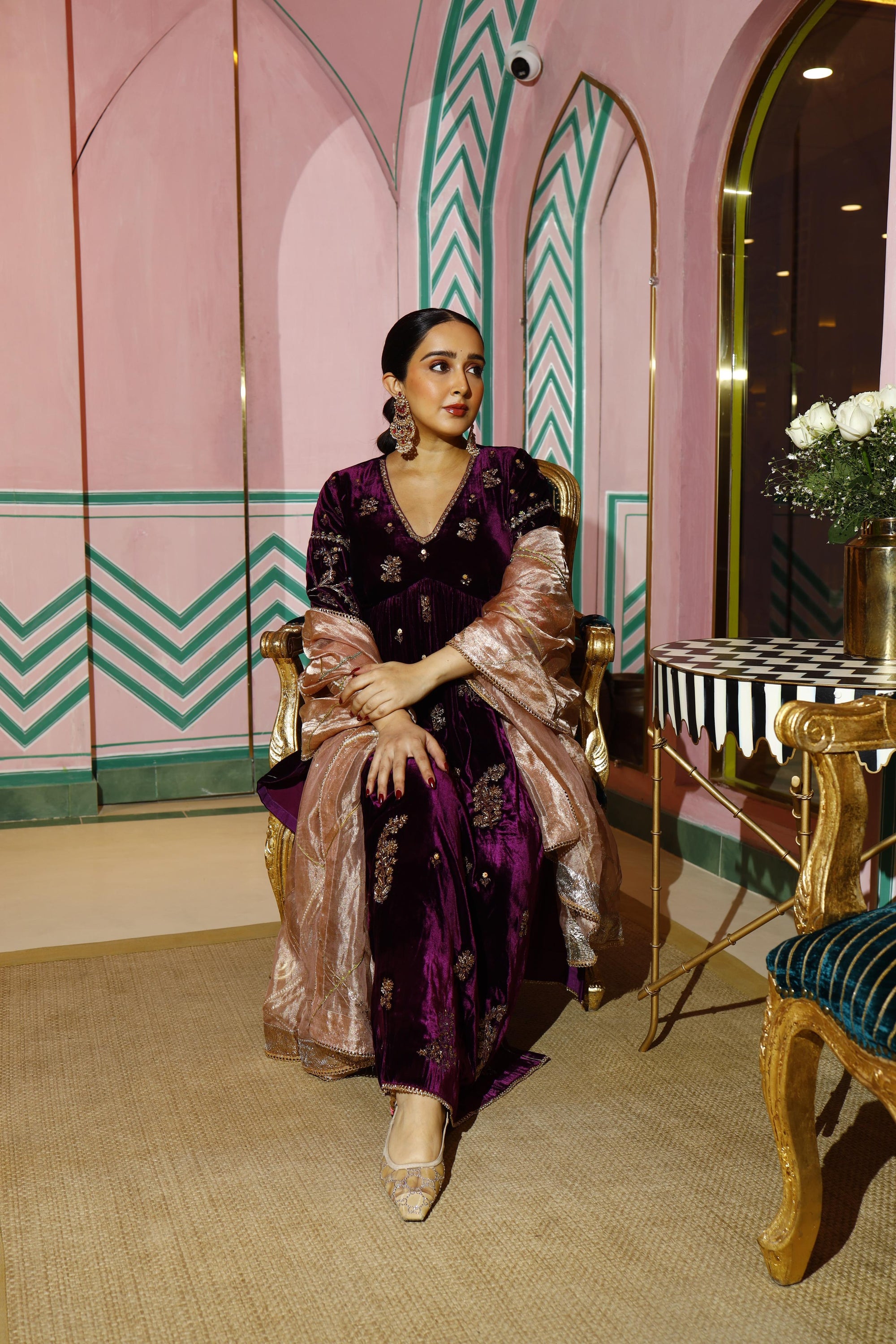 Purple Velvet Butti Sanjana Batra Kurta Set
