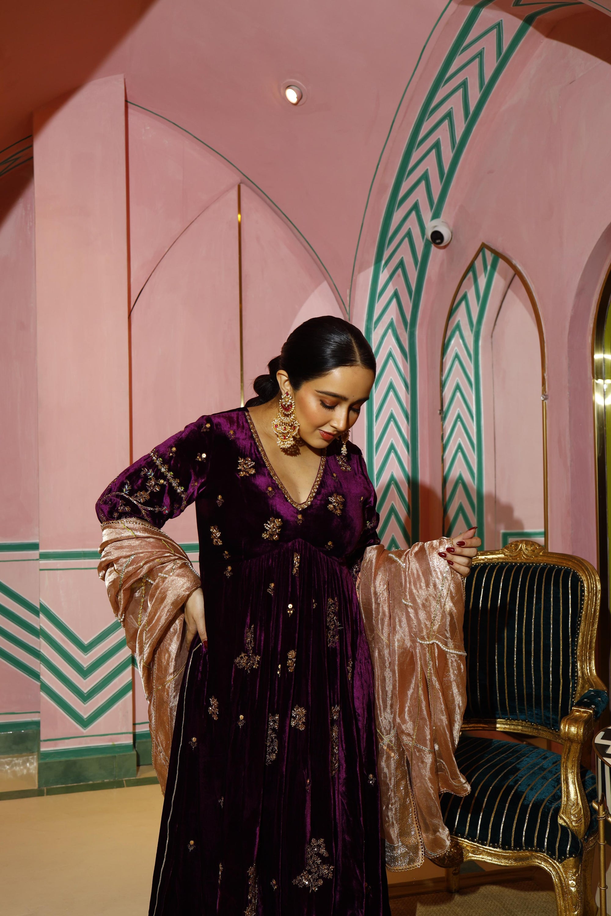 Purple Velvet Butti Sanjana Batra Kurta Set