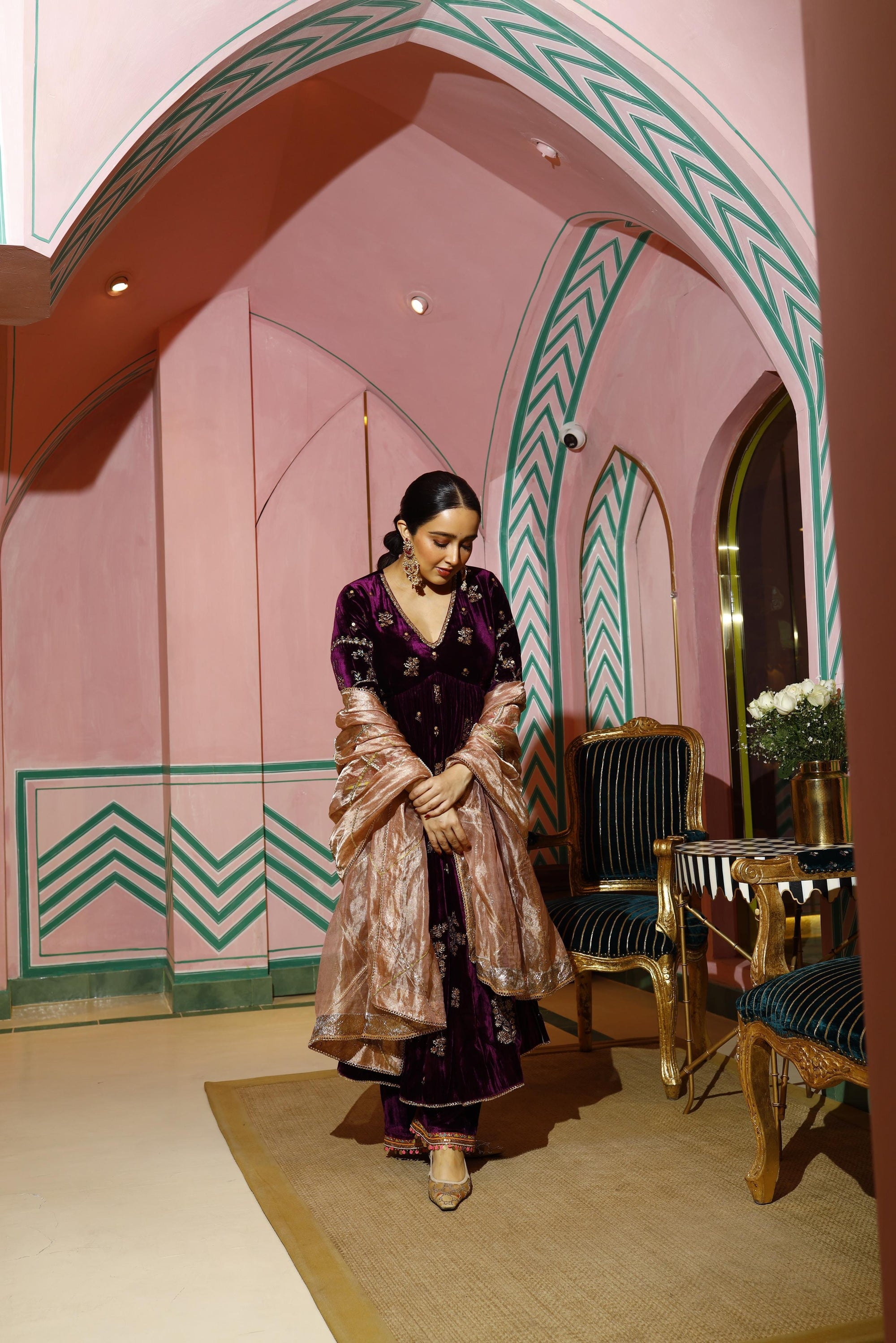 Purple Velvet Butti Sanjana Batra Kurta Set