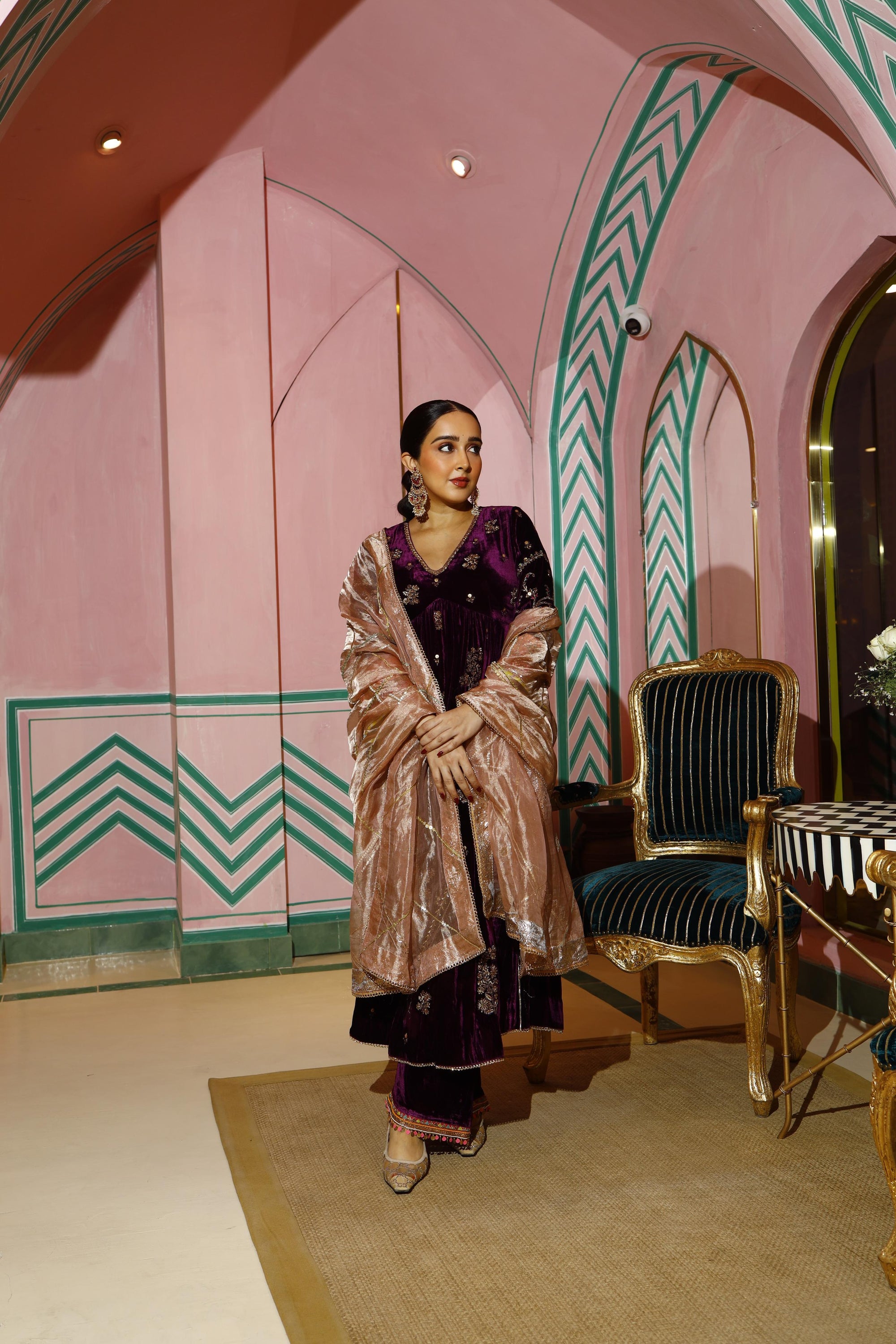 Purple Velvet Butti Sanjana Batra Kurta Set