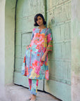 Safar Floral Linen Grey Kurta Set