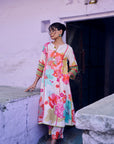 Safar Floral Linen Ivory Kurta Set