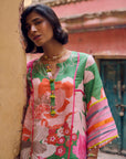 Safar Floral Linen Green Kurta Set