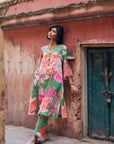 Safar Floral Linen Green Kurta Set