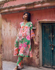 Safar Floral Linen Green Kurta Set