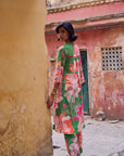 Safar Floral Linen Green Kurta Set
