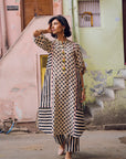 Safar Black And White Panel Print Linen Kurta Set