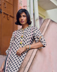 Safar Black And White Panel Print Linen Kurta Set