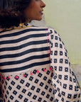Safar Black And White Panel Print Linen Kurta Set