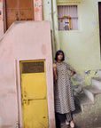 Safar Black And White Panel Print Linen Kurta Set