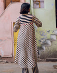 Safar Black And White Panel Print Linen Kurta Set